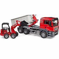 Bruder Man TGS Truck with Roll-Off Container and Compact Loader