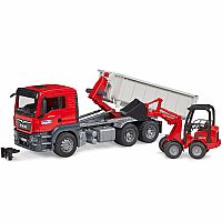 Bruder Man TGS Truck with Roll-Off Container and Compact Loader