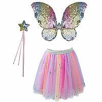 Rainbow Sequins Skirt, Wings & Wand